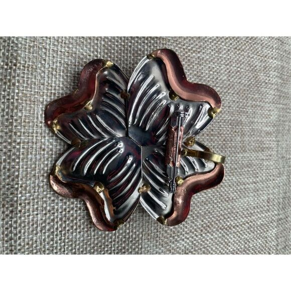 Vintage Dogwood Flower Broach Has Bail and Pin Gold Tone, Silver and Copper Retr - Picture 4 of 8